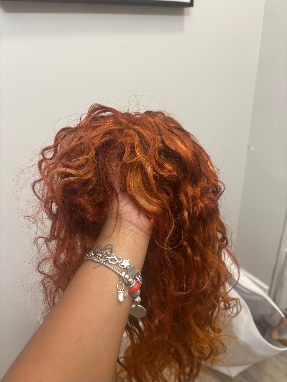 Vibrant Copper Curly Women’s Hairpiece - Fiery Orange 28” human hair